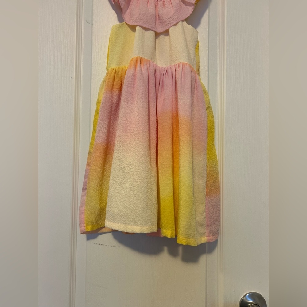 Girls Pink Yellow Ombre Ruffle Dress - Picture 3 of 4